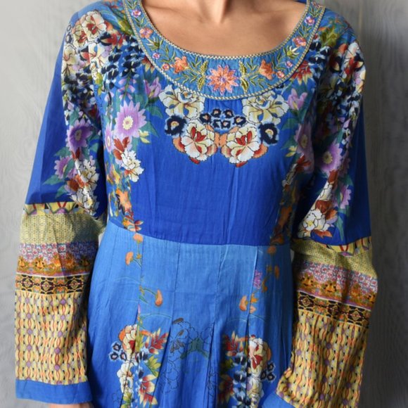 Designer Boho Maxi Dress Iconic IVANA RUZZO Soft Cotton Embroidered Top - Picture 5 of 16